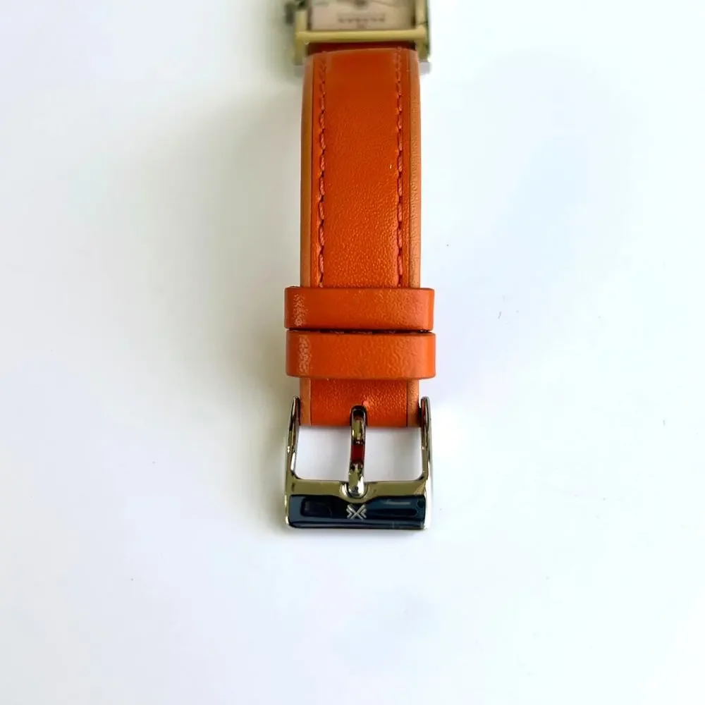 Skagen Denmark Square Watch Mother of Pearl Orange Leather Strap 2000s Vintage - Picture 6 of 14